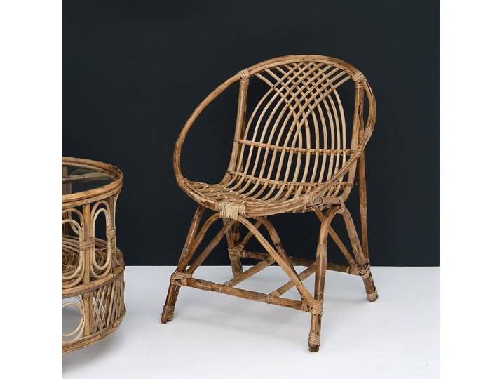 Fauteuil vintage en rotin naturel Gigi