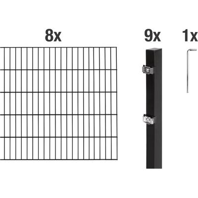 Doppelstabmattenzaun ALBERTS "Grundset", schwarz, H:120cm, Stahl, Zaunelemente, Höhe: 80-200 cm, Gesamtlänge: 4-30 m, zum Einbetonieren