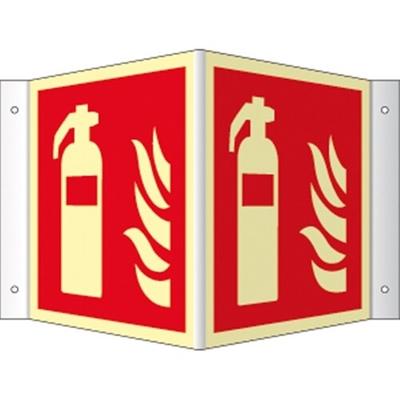 Winkelschild Feuerlöscher ISO 7010, Kunststoff, nachleucht., 160-mcd, 300x300 mm