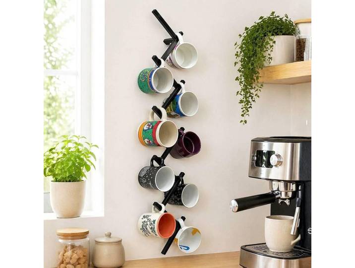 DanDiBo Tassenhalter Wand Metall Hakenleiste mit 10 Haken 96280 Schwarz 80 cm Tassenhaken Küche Becherhalter Tassenständer Tassenregal Wandmontage
