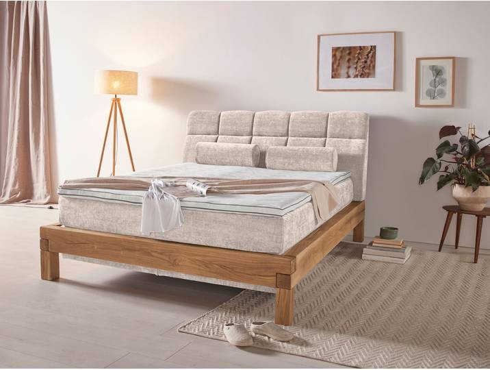 Boxspringbett, Beige, 179x231 cm, Polyester, Liegefläche 160x200 cm, Klassisch, Home-affaire