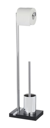 Wenko Staande wc-set met wc-borstel en reserverolhouder, zwart/zilver, B: 20 cm, H: 74 cm, D: 15 cm
