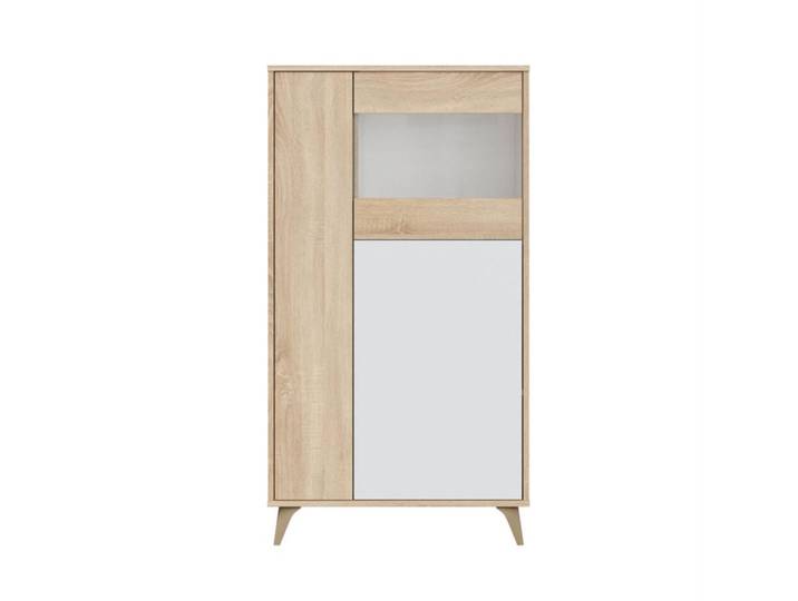 Calicosy Vitrine 3 Türen mit Regalen Kikua Plus - H142cm, Weiß, 33x142x12 cm, Esszimmer, Vitrinen, Vitrinenschränke