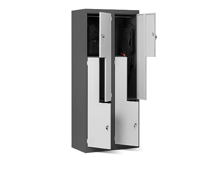 Jan Nowak Vestiaire Métallique Pro 4 Cases en L Verrouillables 185x80x45 cm Armoire vestiaire pro en acier 0\,6 mm\, tringle par casier\, portes ventilées\, charge 30 kg chacune\, fixation murale possible.