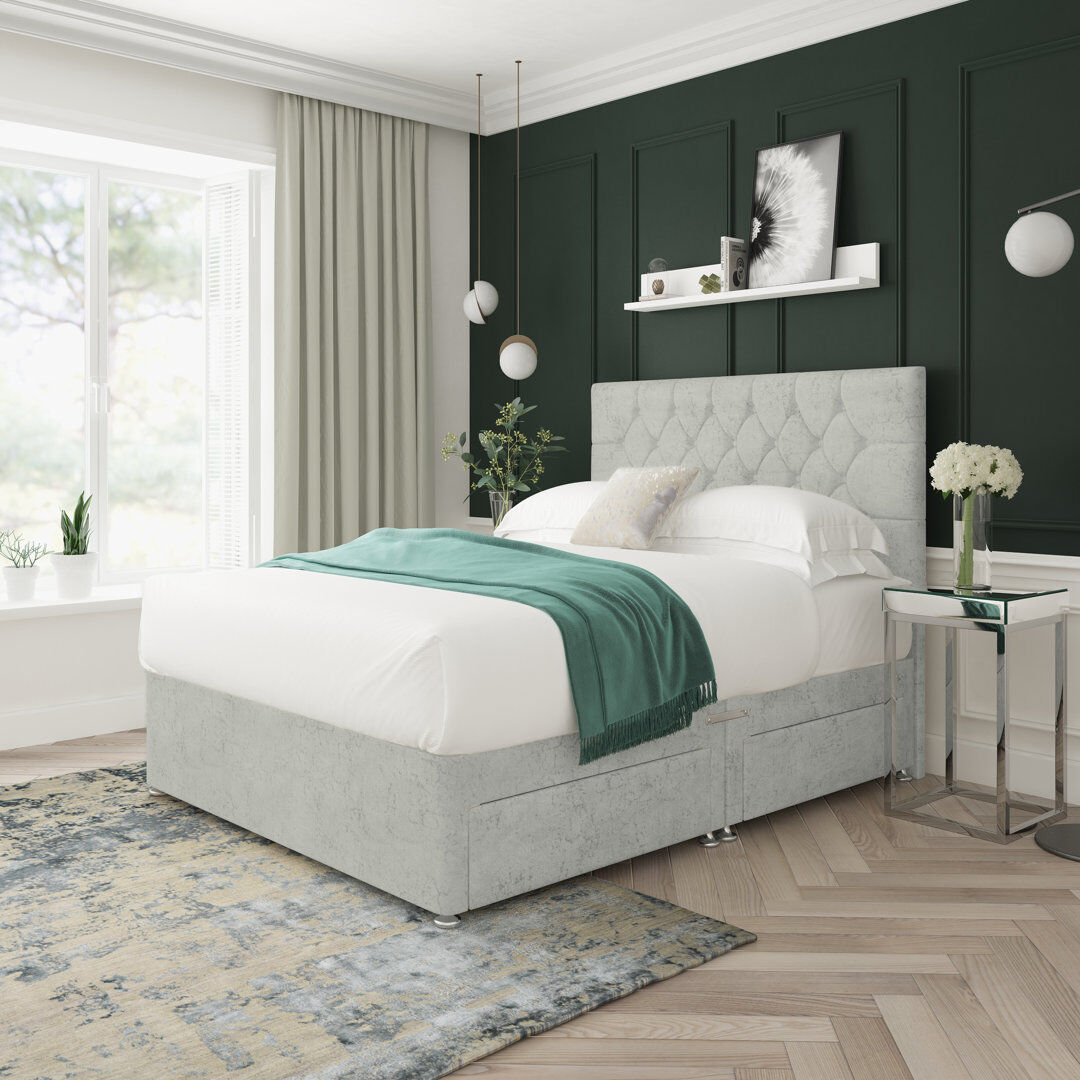 17 Stories Upholstered Drawers Bed Silver Kingsize (5')