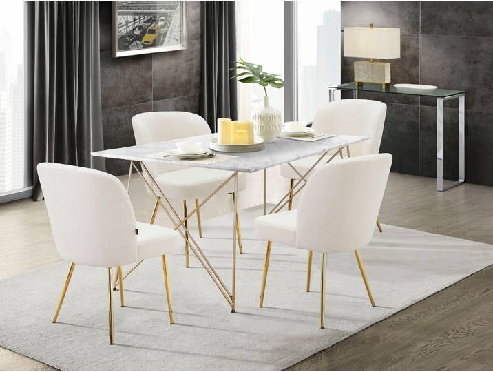Esstisch GOODPRODUCT Louie , weiss (marmorfarben, golden, golden, marmorfarben), B:160cm H:76cm T:90cm, Tische, Esstisch, mit Tischplatte in Marmor Optik, Gestell aus Metall golden, Höhe 76 cm