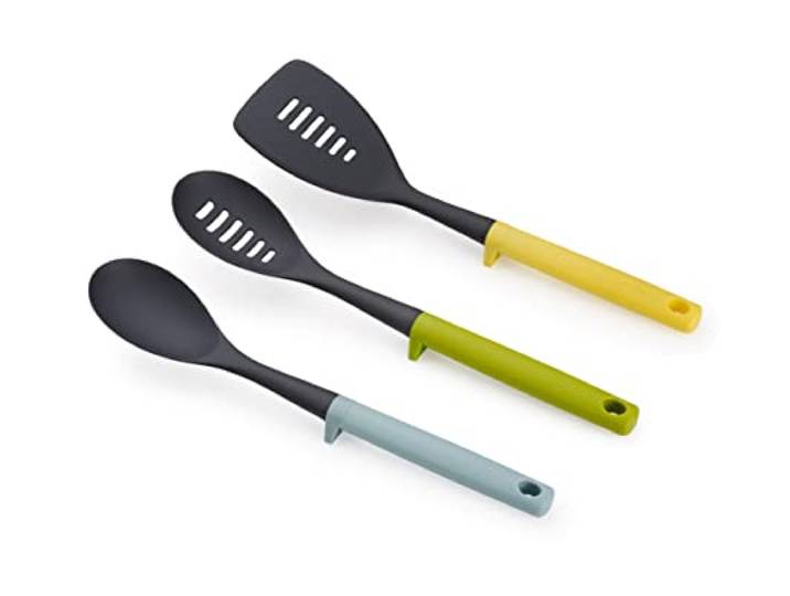 Joseph Joseph Duo 3-delige Keukenhulpset, Keukengerei Set, hittebestendig kookgerei, Lepel en Kookspatels, Veelkleurig