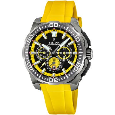 Chronograph FESTINA "Chrono Bike 2025", gelb (gelb, schwarz, gelb), Armbanduhren, Herren, schwarz, Chronograph, Quarzuhr, Armbanduhr, Herrenuhr, analog, Tag, Stoppfunktion