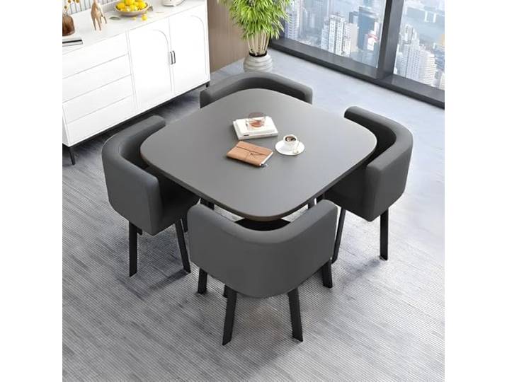 YVMGWEL Essgruppe 5-Teilig, 80cm Quadratischer Esstisch und 4 Esszimmerstühle, Küchentisch aus MDF und Gepolsterter Stuhl für Küche, Wohnzimmer, Balkon, Restaurant, Büro, Quadratisch + Grau