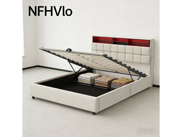NFHVlo Lit coffre 160 x 200 Lit rembourré Lit double Lit coffre hydraulique Lit coffre hydraulique rembourré Lit coffre