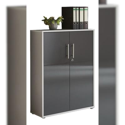 moebel-dich-auf Aktenschrank TABOR niedrig in lichtgrau / anthrazit Hochglanz