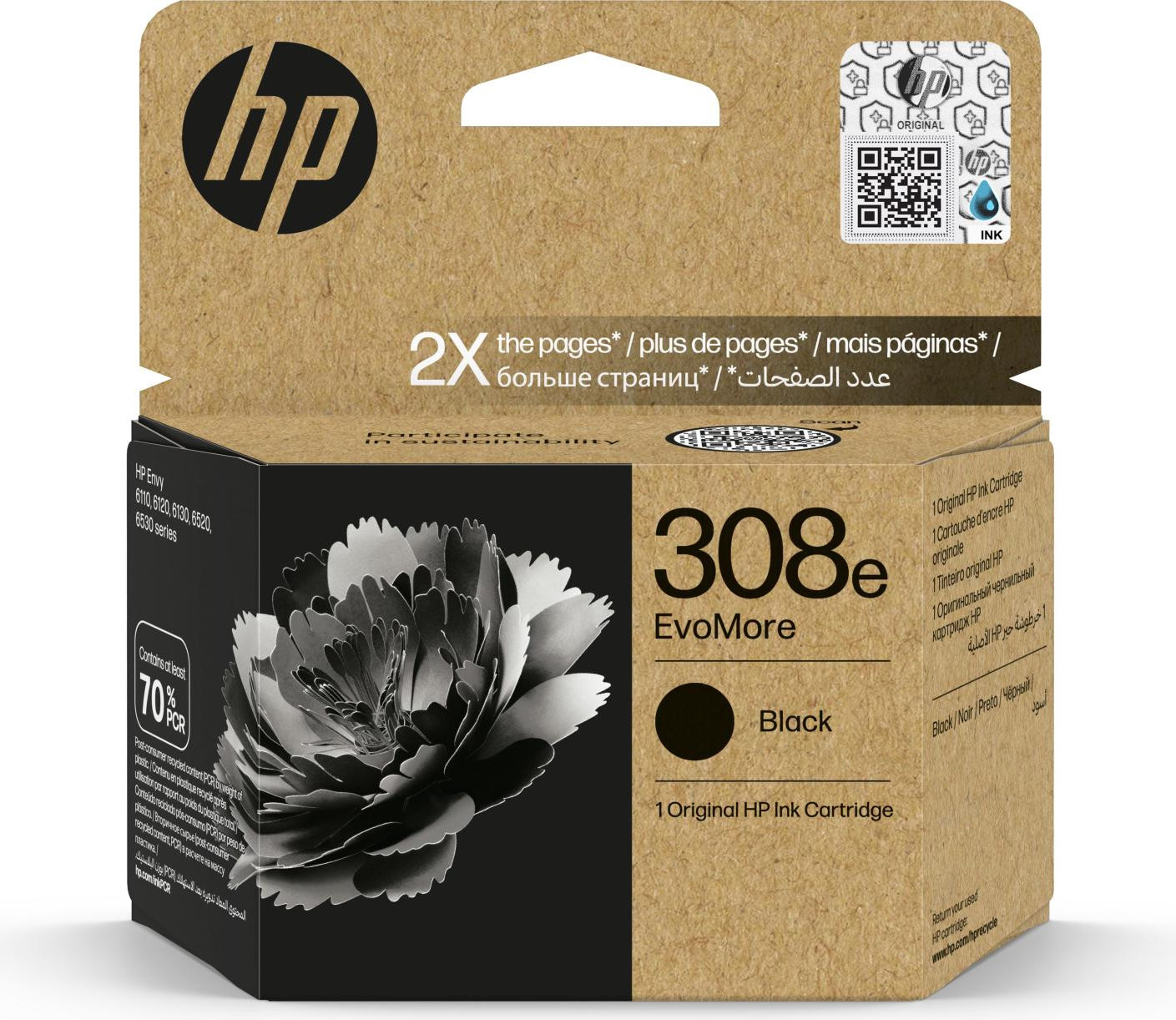 HP Zwarte originele inktcartridge 308e EvoMore, Standaard opbrengst, 1 stuk