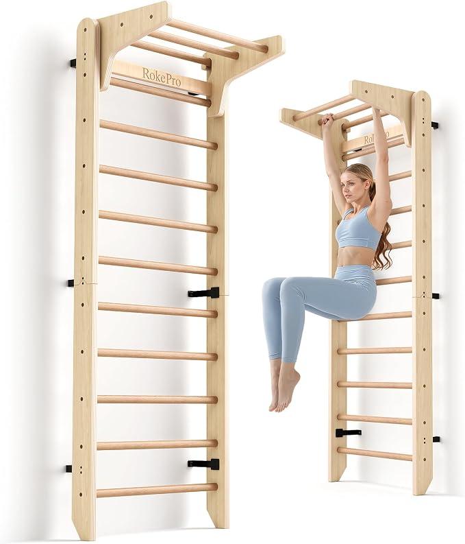 Multifunktionale Schwedenleiter, Wandmontage, Holz-Gymnastikstange, Indoor-Heim-Fitness-Studio für Kinder und Erwachsene