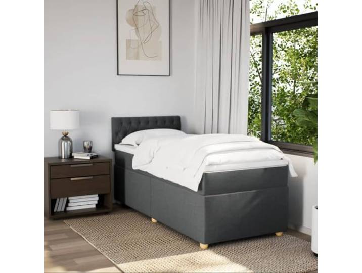KTHLBRH Boxspringbett mit Matratze dunkelgrau Einzelbett aus Stoff Taschenfedern, personalisierte Unterstützung, waschbarer Matratzenschoner, 190 x 90 cm
