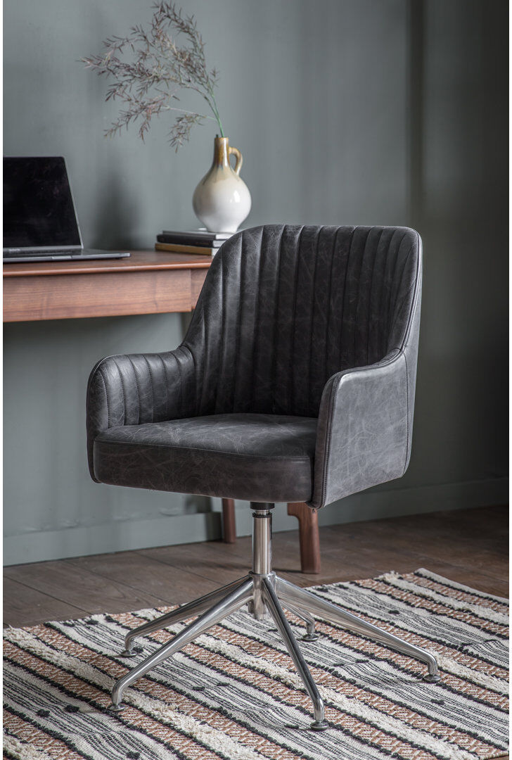 Trent Austin Design Yountville Genuine Leather Office Chair Black 85.5cm H X 64cm W X 61.5cm D