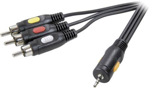SpeaKa Professional Klinke / Composite Cinch AV Anschlusskabel [1x Klinkenstecker 2.5mm - 3x Cinch-Stecker] 2.50m Schwarz