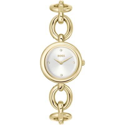 Quarzuhr BOSS "LIVE", gold (goldfarben), Armbanduhren, Damen, Quarzuhr, Armbanduhr, Damenuhr, Edelstahlarmband, analog, Glassteine