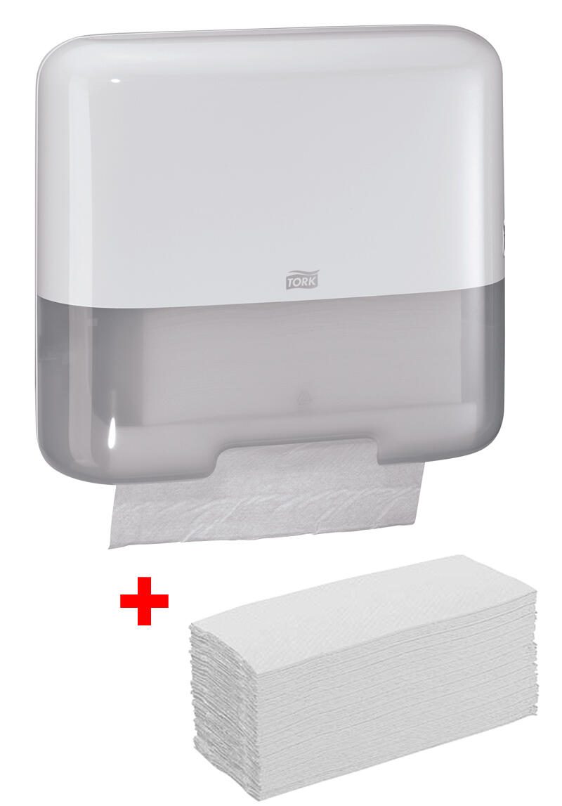 TORK Papierhandtuchspender-Set Elevation H3 Classic Mini 300 Tücher weiß 953101