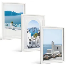 BILDER SET 3er Set - 40x60 cm Weißer Rahmen - Gebäude am Weißen Meer, Griechenland