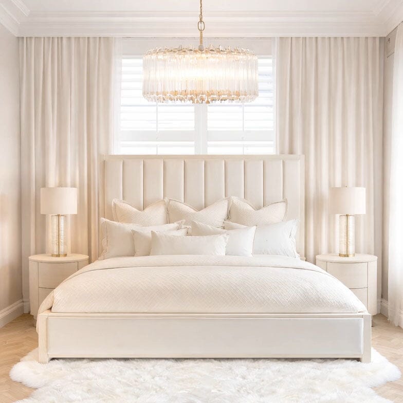 Soho Cream Velvet Bed with Cream Wood Frame, Double