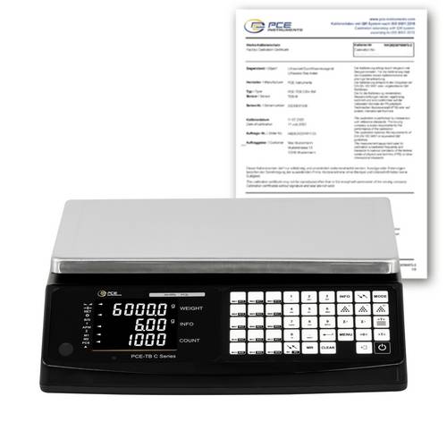 PCE Instruments PCE-TB 6C-ICA Zählwaage PCE-TB 6C-ICA kalibriert (ISO) Wägebereich (max.) 6000g Ablesbarkeit 0.2g netzbetrieben
