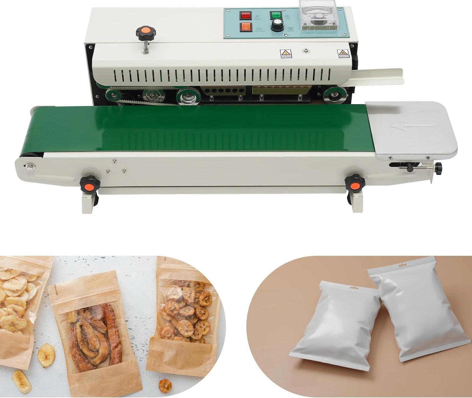 Kontinuierlicher Bandversiegler - Automatische Beutelverschweißmaschine mit Förderband - 500 W - Für Lebensmittel & Pharma - Weiß