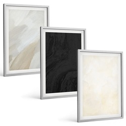 BILDER SET 3er Set - 40x60 cm Silberner Rahmen - Strukturen schattieren Minimalismus
