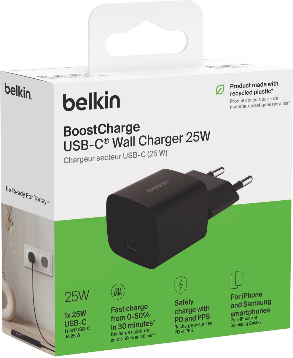 Belkin USB-Ladegerät "BoostCharge 25W USB-C Charger Power Delivery", schwarz, B:20,8cm H:12,88cm T:11,09cm, Ladegeräte, USB-Ladegerät