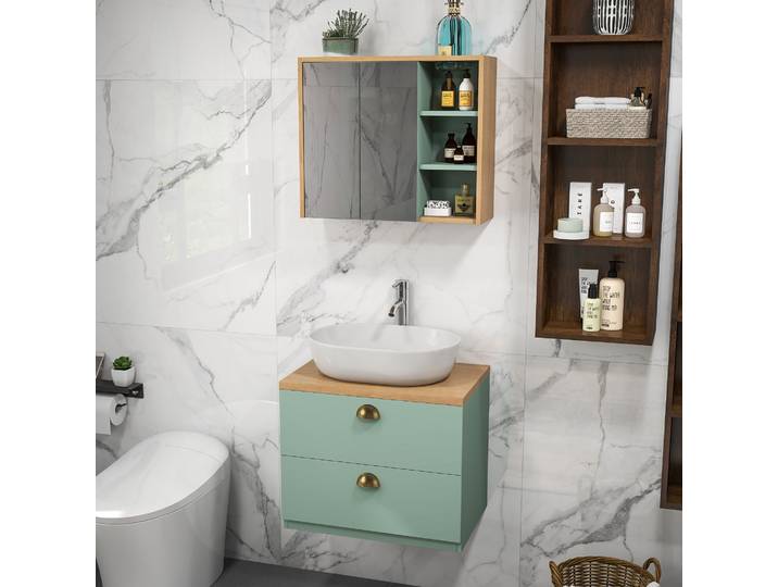 kleankin Meubles SDB Scandinave Vert 2 Tiroirs