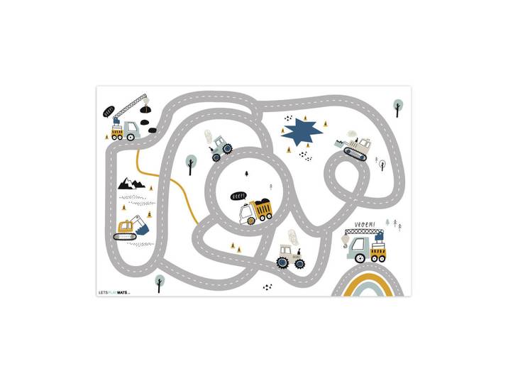 MuchoWow Kinderteppich - Baustelle - Bagger - Auto - Regenbogen - Design - 105x70 cm, Weiß, Kunststoff, Rechteckig, 105x0.3 cm, rutschfest, Teppiche & Böden, Teppich, Kinderteppich