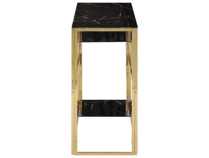 Table console en acier et verre - - Doré - Noir - Acier inoxydable - Verre trempé - Finition marbre