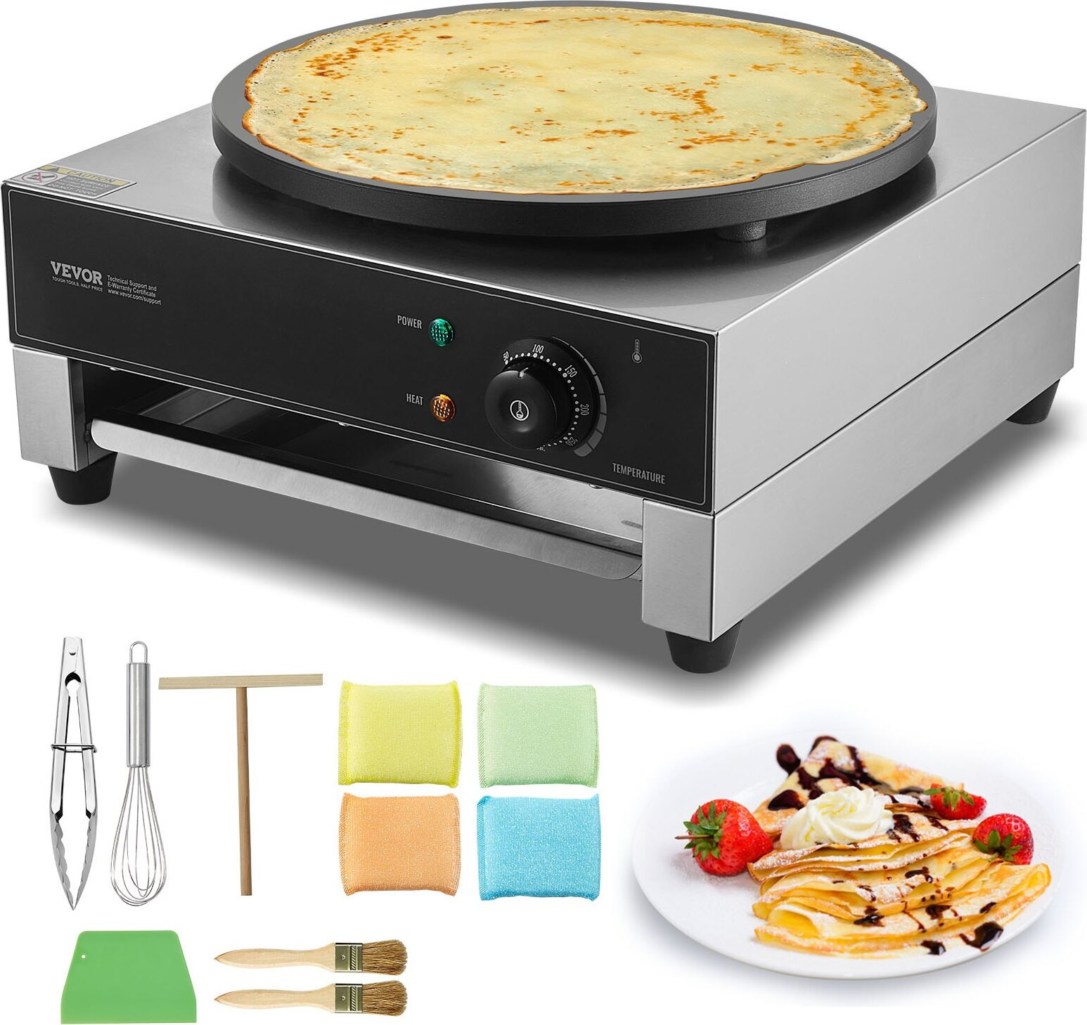 Zerbaco Elektrische Crepe-maker, Commerciële Crepe-machine, 1700W, 40 cm