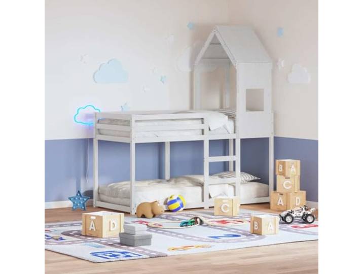 ZXQVLMRS Kinderbett-Dach Kiefer Massivholz Spielzelt-Aufsatz Weiß Rustikale Kiefer-Optik, Offene Seite für leichten Einstieg
