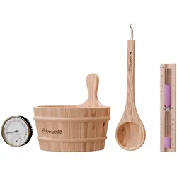 Dewello® Sauna Zubehör Set   Saunathermometer, Hygrometer, Sanduhr, Aufguss Eimer & Saunakelle   Saunazubehör für Zuhause
