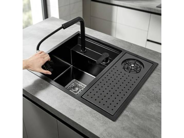 Wohnmobil-Küchenbar Verstecktes Edelstahl-Spülbecken Abdeckung Wasserhahn Für Balkon, Studio-Apartment, Außenbereich und Handwaschbecken. Platzsparendes Aufsatzwaschbecken(Sink+faucet B)