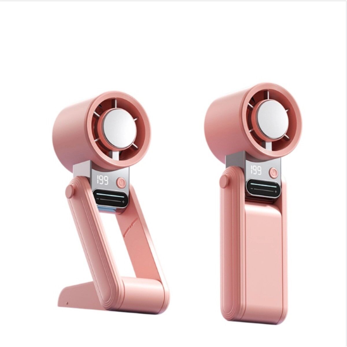 INF Slide-Touch Tri-Fold Handheld Ice-Cooling Mini-Lüfter – 199-stufig, USB-wiederaufladbar, tragbarer Halsband-Lüfter Rosa