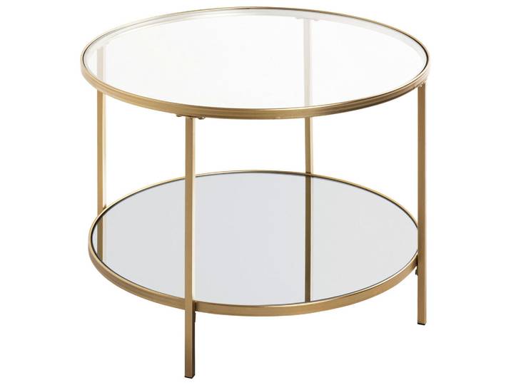 Couchtisch Porto, Klar, Gold, Metall, Glas, rund, eckig, 60x45x60 cm, offenes Fach, Wohnzimmer, Wohnzimmertische, Couchtische