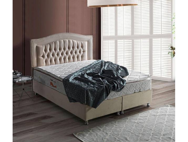 JVmoebel Boxspringbett Beige Polstermöbel für das Schlafzimmer mit silbernen Akzenten (1-St)