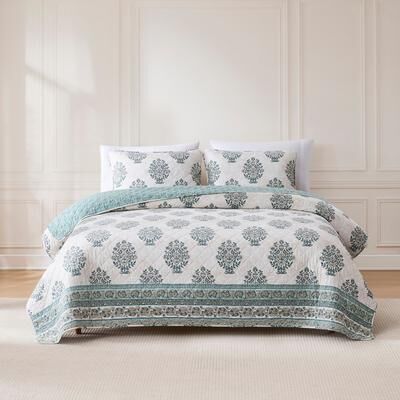 Lush Decor Sofia Flower Block Bouquet Cotton Reversible 3-Piece Quilt Set