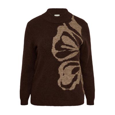 Strickpullover KAFFE CURVE "KAFFE Curve Strickpullover KCkaila", Damen, Gr. L, beige (coffee bean with beige flower), Pullover Strickpullover
