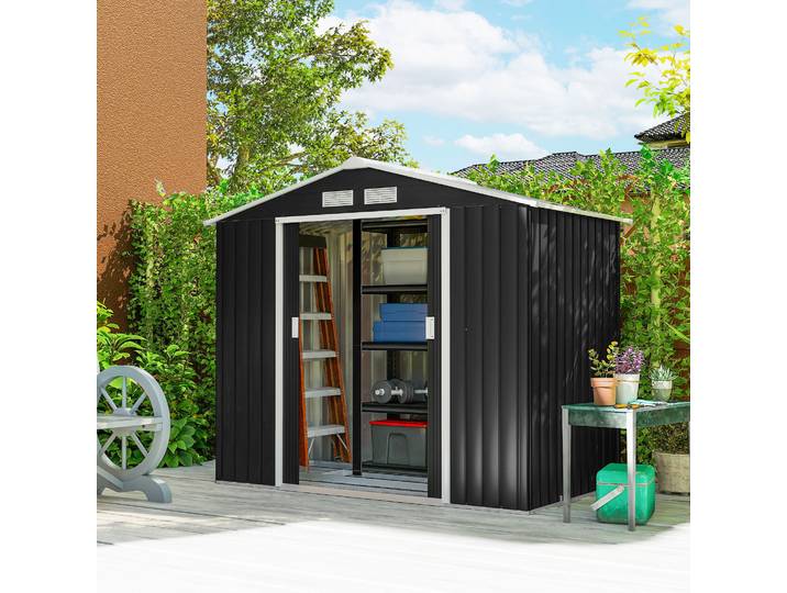Outsunny Abri de jardin en métal 2,77 m² cabane de jardin 213 x 130 x 185 cm cabanon rangement outils avec kit de fondation, por