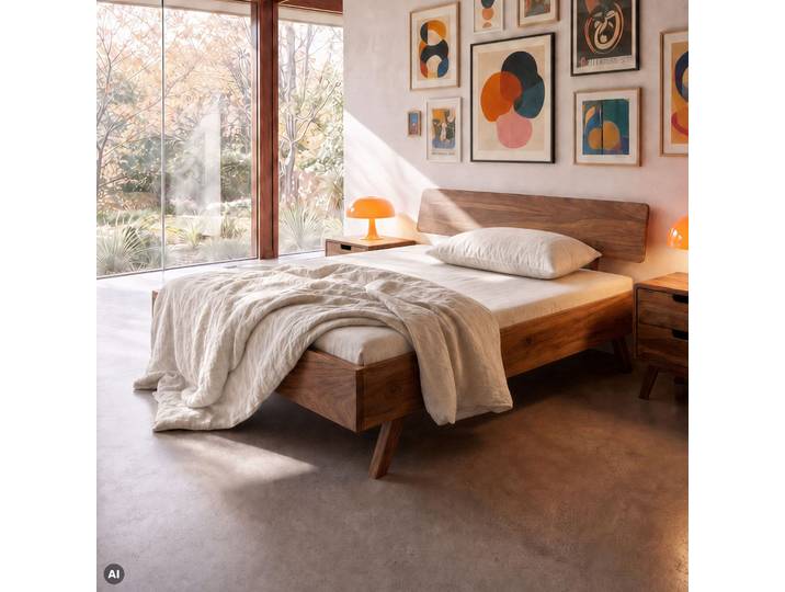 Bett Sheesham 180x200x80 natur sandgestrahlt lackiert MALMÖ 2 #233
