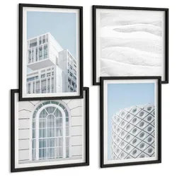 BILDER SET 4er Set - 50x50 cm & 40x60 cm Schwarzer Rahmen - Moderne Architekturgeometrie