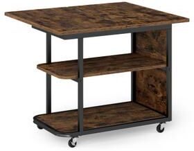 Costway Mobile Night Stand with Foldable Swivel Top and 2-Tier Shelf for Small Spaces-Rustic Brown