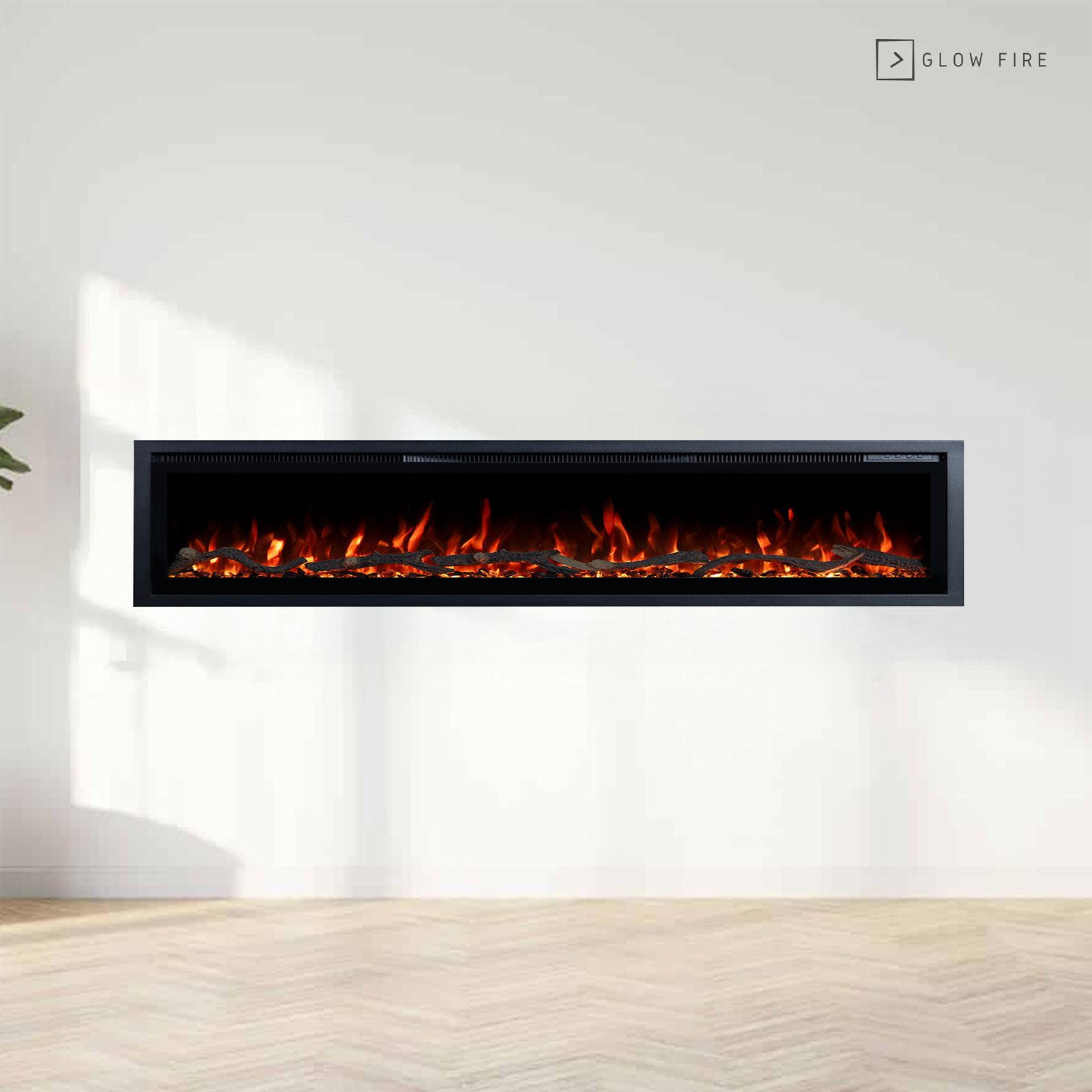 Glow Fire Elektrokamin 'Core 182' | LED Wandkamin in schwarz mit Heizung (1800 W) | HxBxT: 35x182x12cm