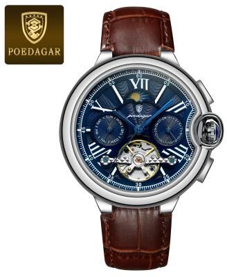 PRiME Luxury Man Watch With Hollow Tourbillon, Automatic Mechanical Watch For Men, Waterproof Stainless Steel Design 1413 Silver Blue L