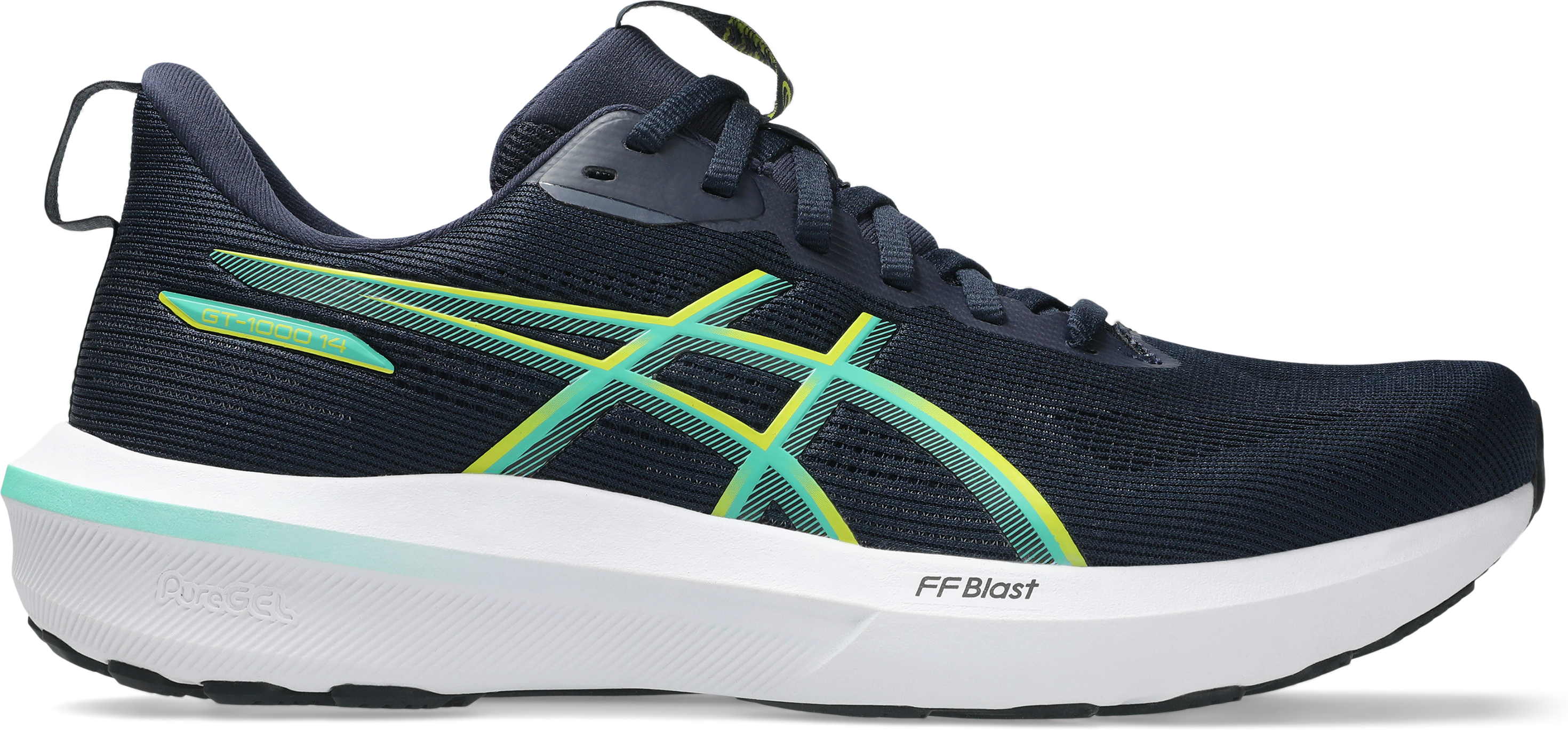Laufschuh ASICS "GT-1000 14", Herren, Gr. 49, blau (midnight, cacti), Synthetik, Schuhe Laufschuh, für mehr Stabilität midnight, cacti 49