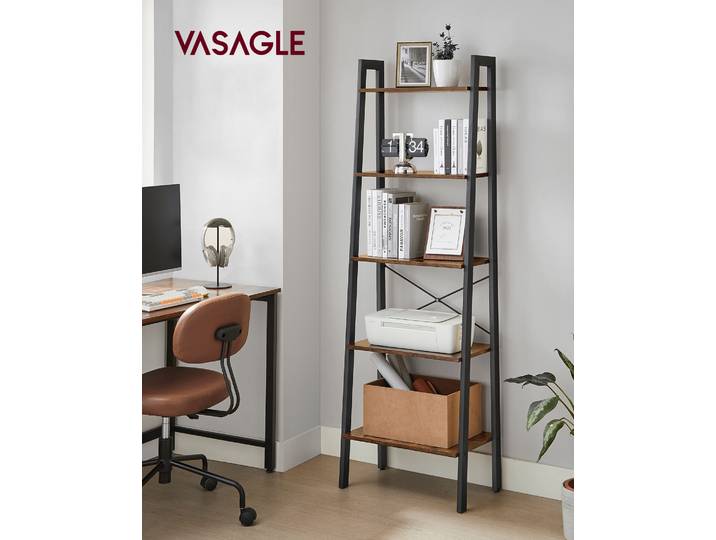 VASAGLE Étagère Échelle, Bibliothèque Industrielle à 5 Niveaux, Étagère de Rangement, avec Cadre en Acier, pour Salon, Cuisine