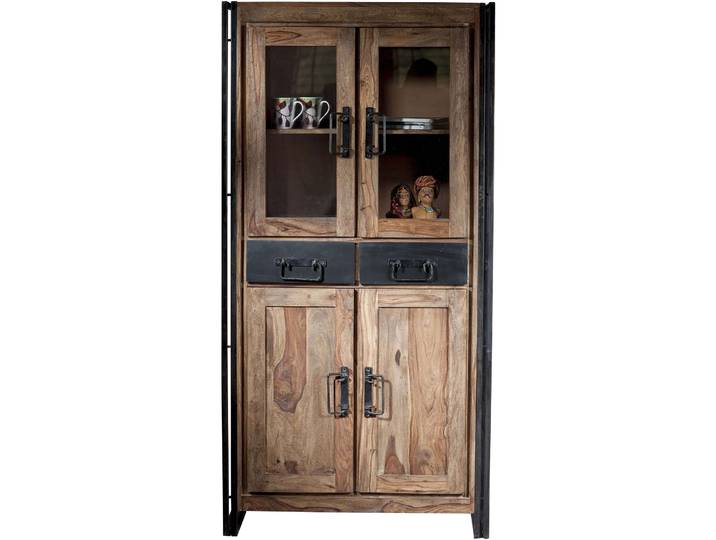 Vitrine Ecuador natur/schwarz Holz/Metall/Glas B 90 H 180 cm - Vitrine