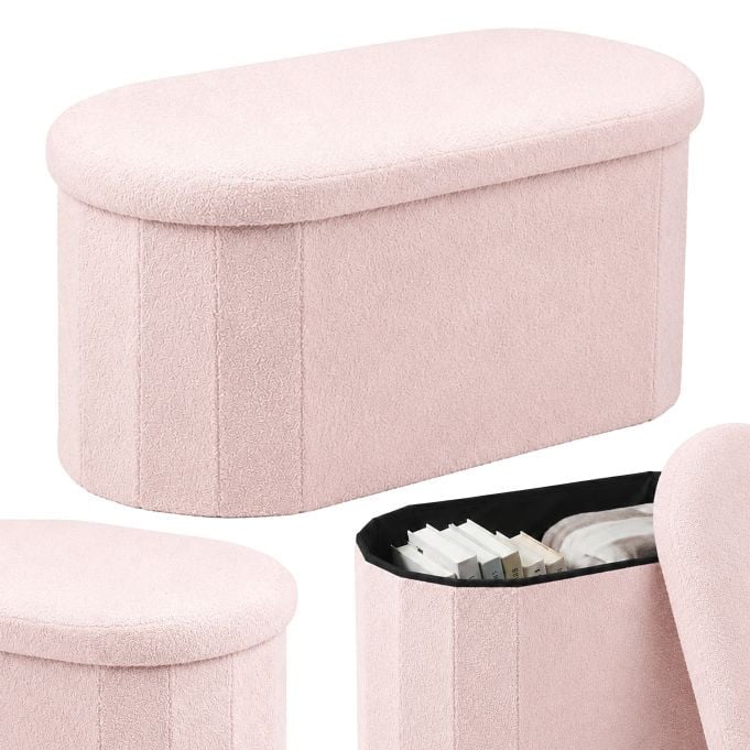Relaxdays Zitbank in Roze Teddystof en Boucle met Scandinavisch Design